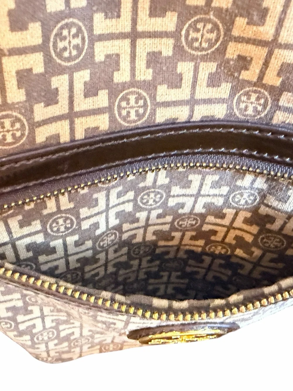 Tory Burch Brown Suede Leather Dome Satchel Gold Hardware Top Handle Bag